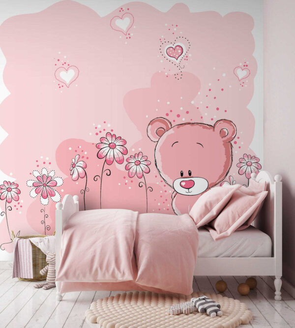 Roze teddybeer met bloemen Roze teddybeer met bloemen