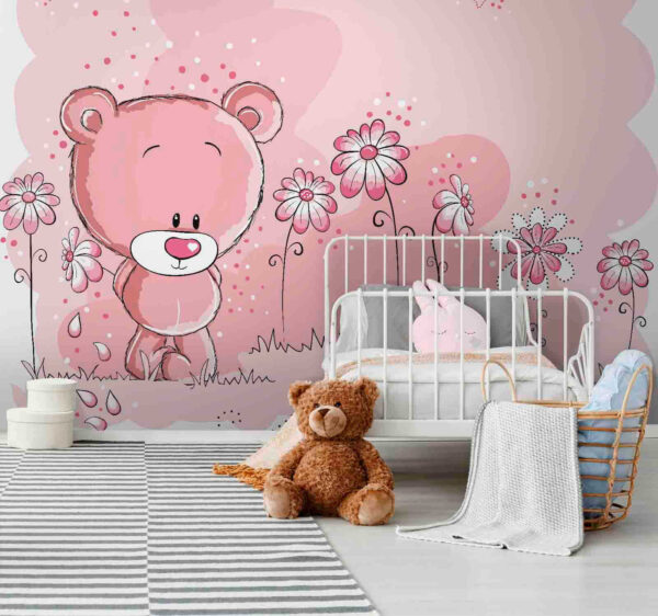Roze teddybeer met bloemen Roze teddybeer met bloemen