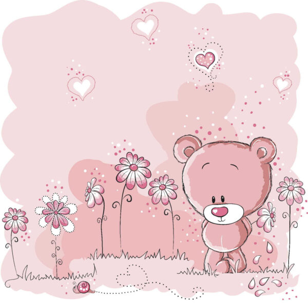 Roze teddybeer met bloemen Roze teddybeer met bloemen