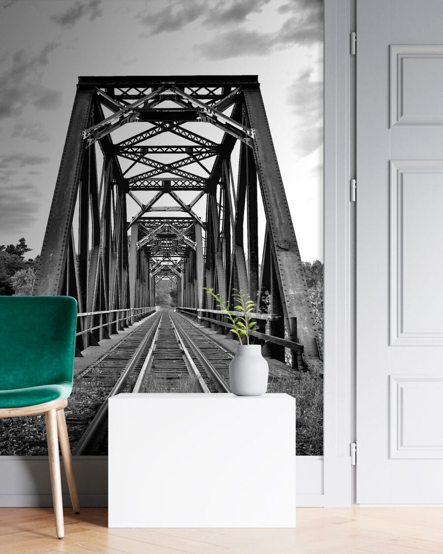Treinrails door een brug