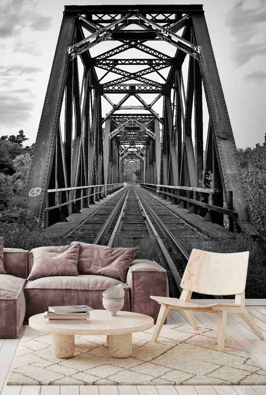 Treinrails door een brug