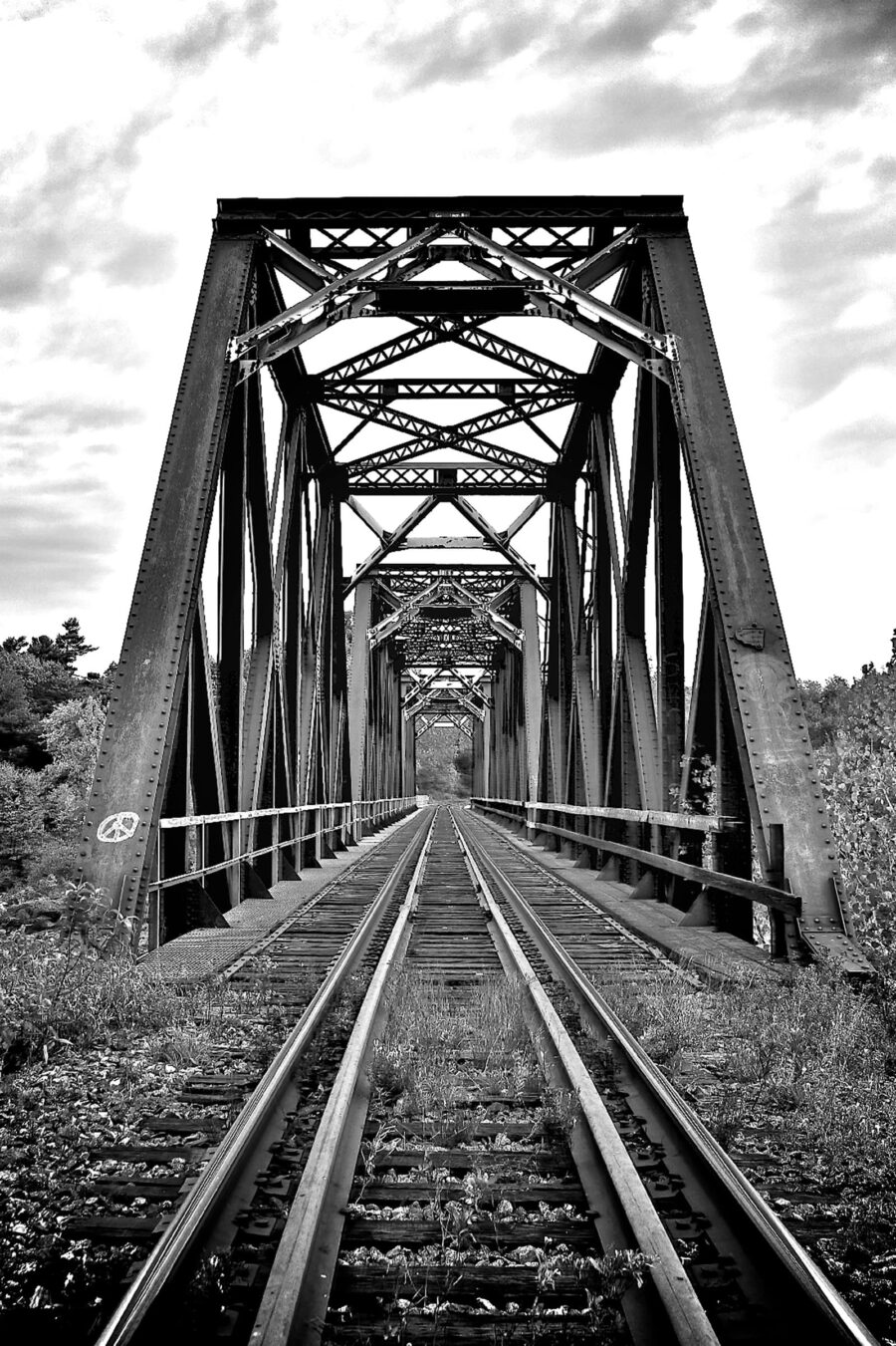 Treinrails door een brug