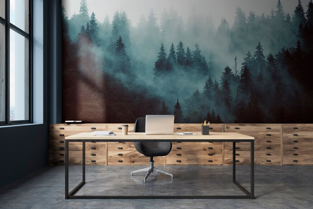 Foggy forest with trees Foggy forest with trees