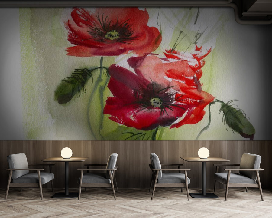 Schilderij van rode bloemen Schilderij van rode bloemen