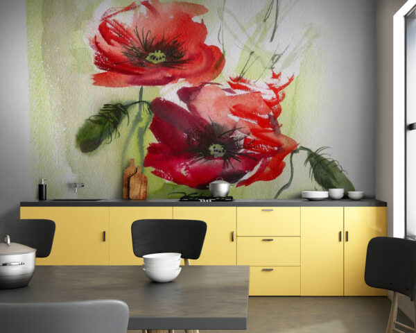Schilderij van rode bloemen Schilderij van rode bloemen