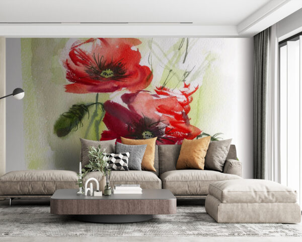 Schilderij van rode bloemen Schilderij van rode bloemen