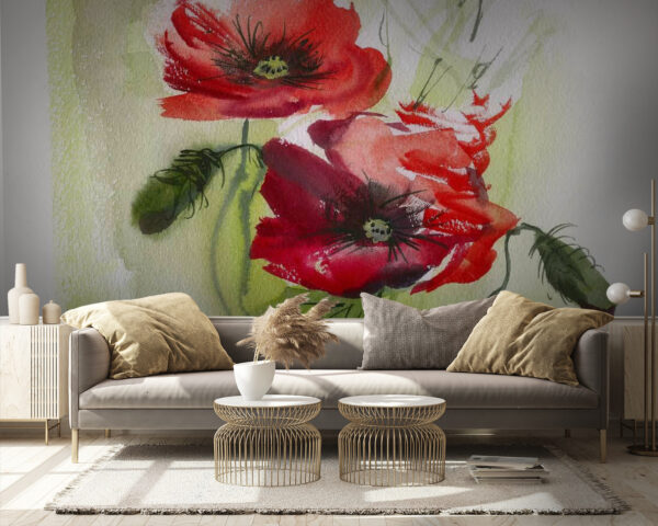 Schilderij van rode bloemen Schilderij van rode bloemen