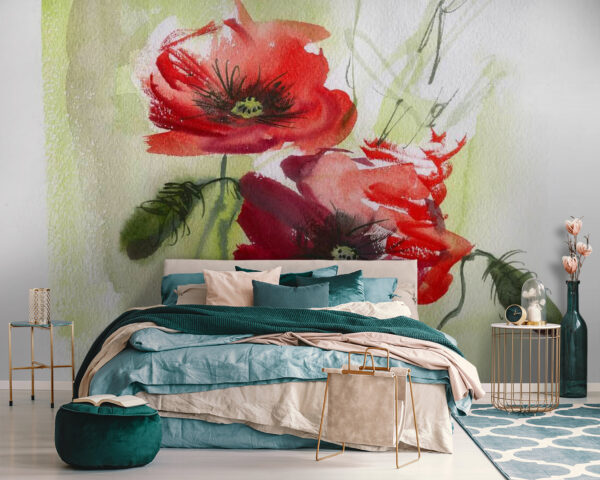 Schilderij van rode bloemen Schilderij van rode bloemen