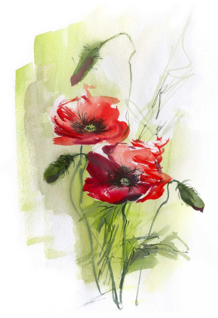 Schilderij van rode bloemen Schilderij van rode bloemen