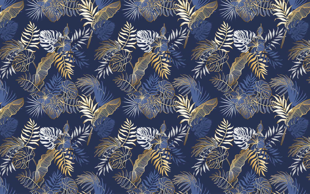 Bladerenpatroon op blauwe achtergrond Bladerenpatroon op blauwe achtergrond