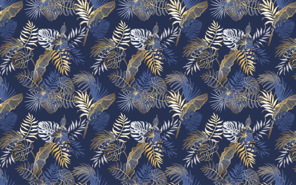 Bladerenpatroon op blauwe achtergrond Bladerenpatroon op blauwe achtergrond