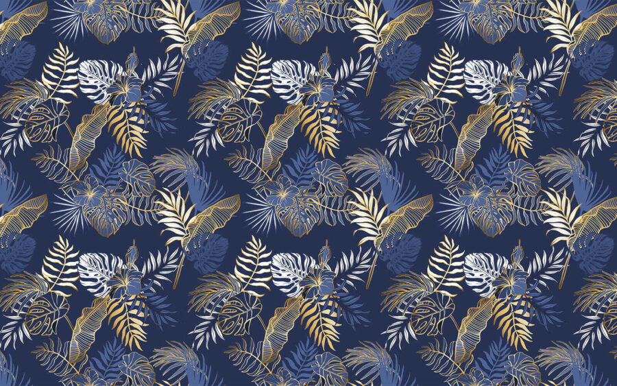 Bladerenpatroon op blauwe achtergrond Bladerenpatroon op blauwe achtergrond