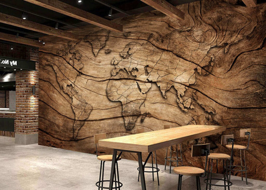 Map of the world on a piece of wood Map of the world on a piece of wood