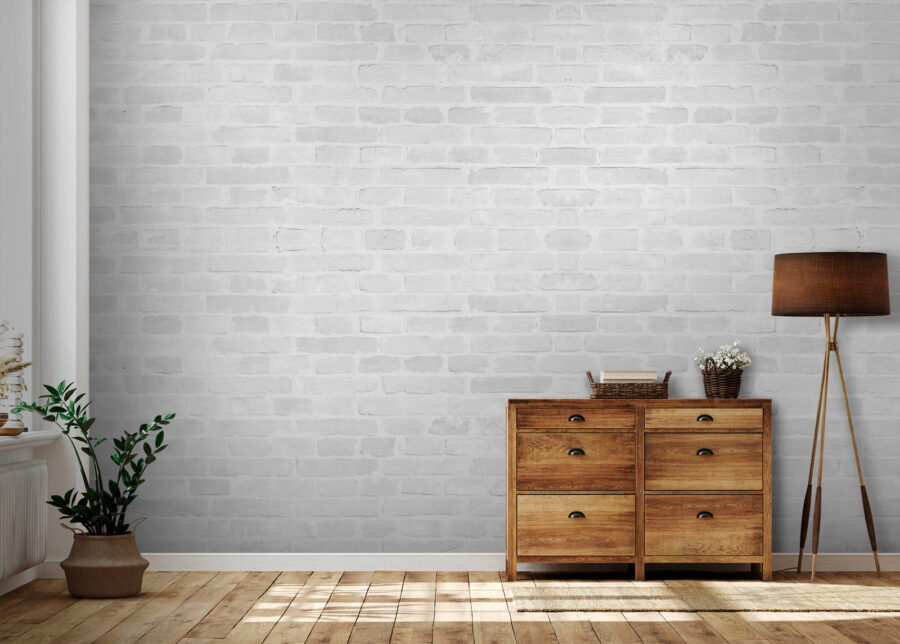 Witte bakstenen muur met veel rechthoekige bakstenen