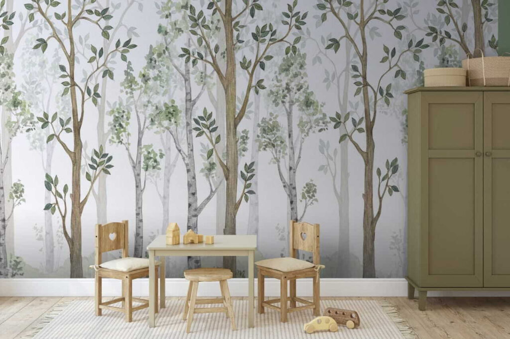 Watercolor painting of trees and grass Watercolor painting of trees and grass