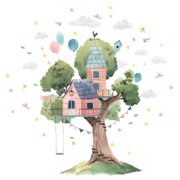 Aquarel schilderij van een boomhut u51254p 600x600 - Aquarel schilderij van een boomhut - tegory