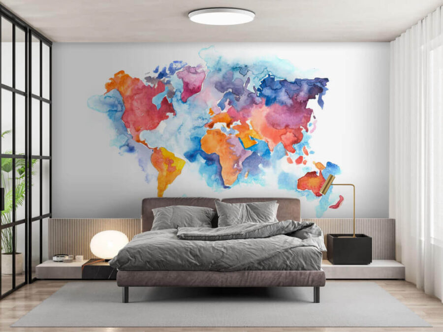 Aquarelkaart van de wereld
