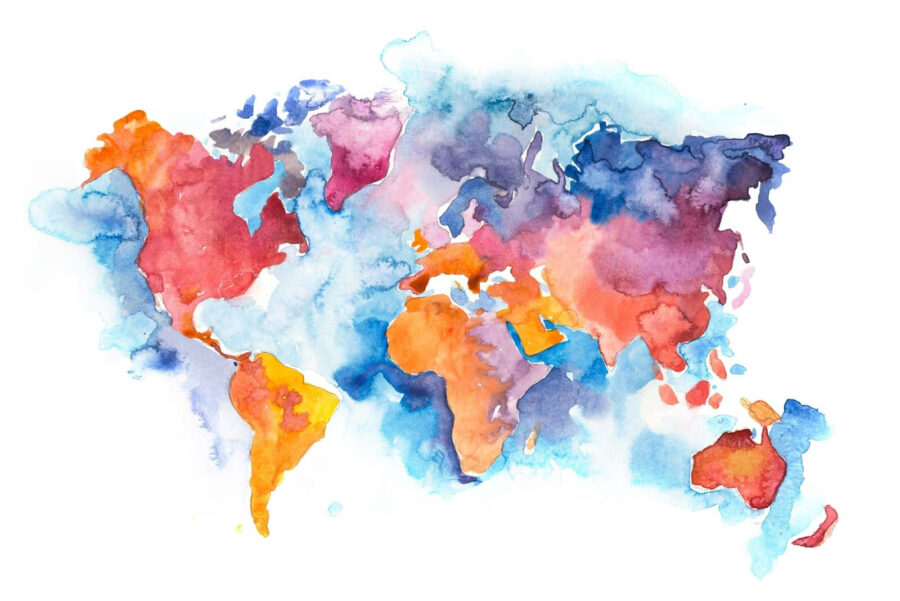 Aquarelkaart van de wereld