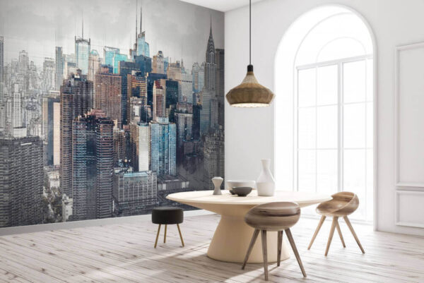Skyline van de stad met veel hoge gebouwen Skyline van de stad met veel hoge gebouwen
