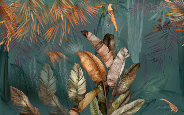 Schilderij van een vogel en een plant Schilderij van een vogel en een plant