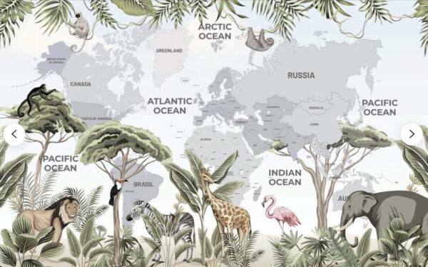 Wereldkaart met dieren en vogels Wereldkaart met dieren en vogels