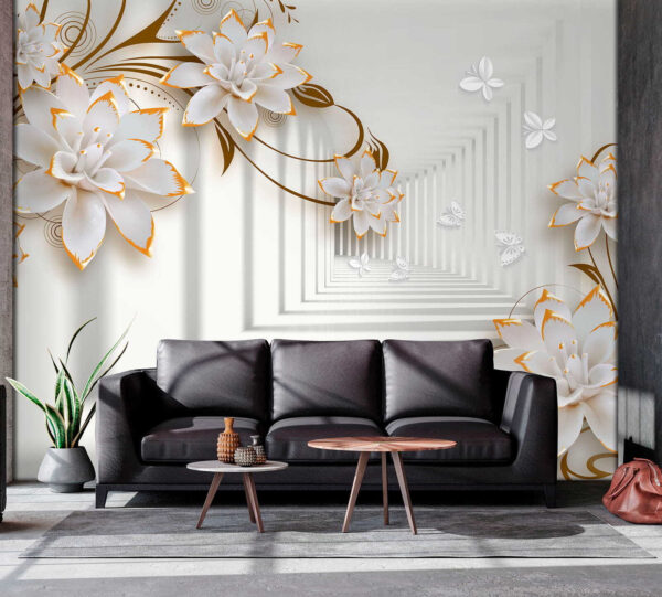Witte en oranje bloemen op een witte achtergrond Witte en oranje bloemen op een witte achtergrond