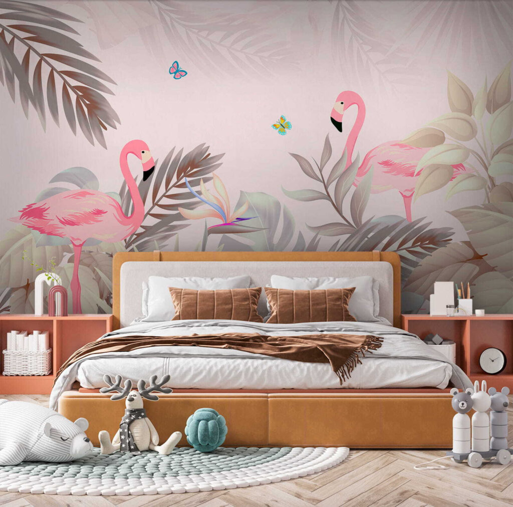 Pink flamingos and flowers Pink flamingos and flowers