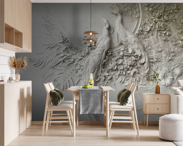 Witte muur met een paar vogels en bloemen Witte muur met een paar vogels en bloemen