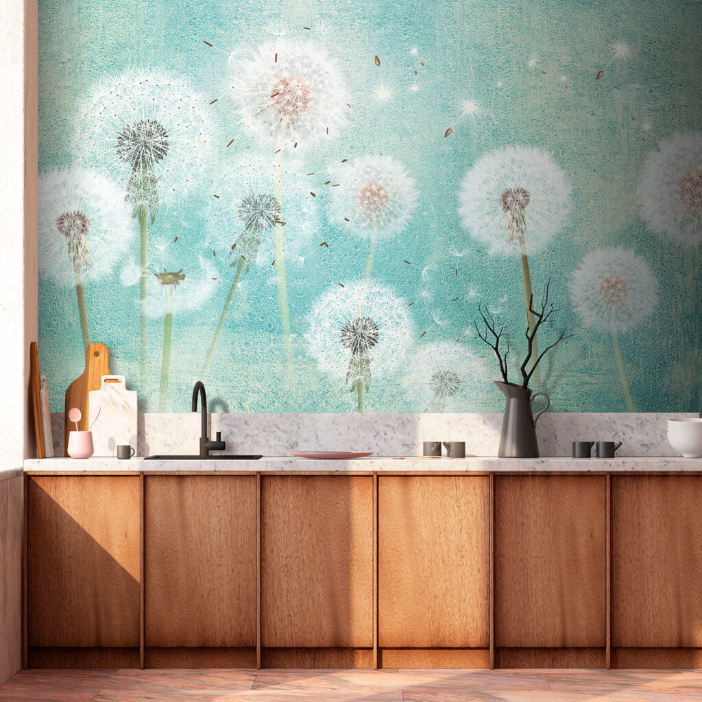 Group of dandelions in the air