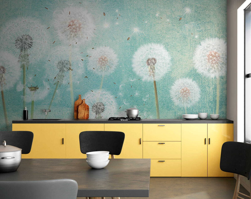 Group of dandelions in the air