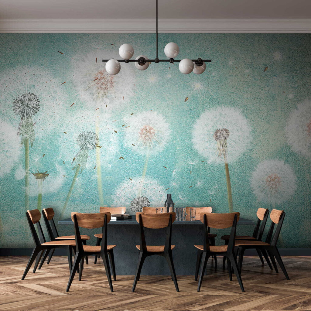 Group of dandelions in the air