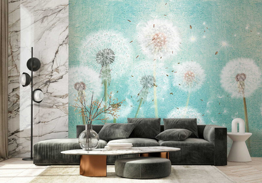 Group of dandelions in the air