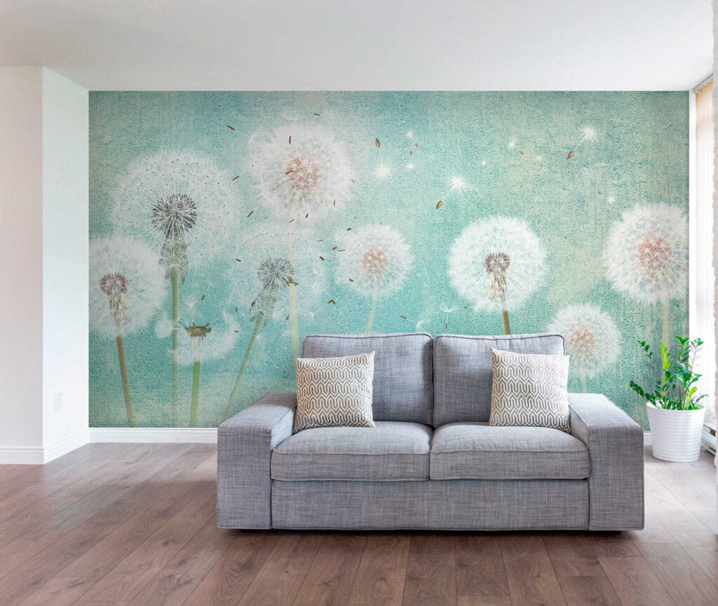 Group of dandelions in the air