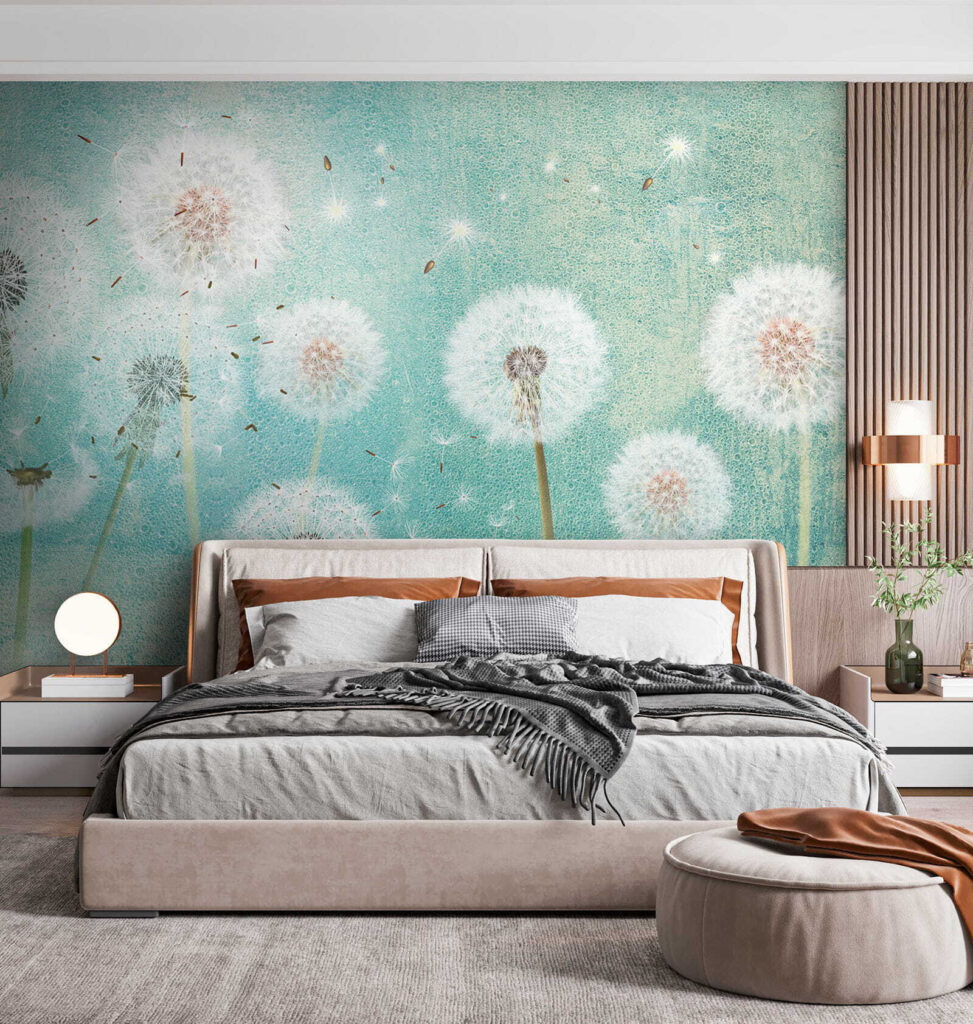 Group of dandelions in the air