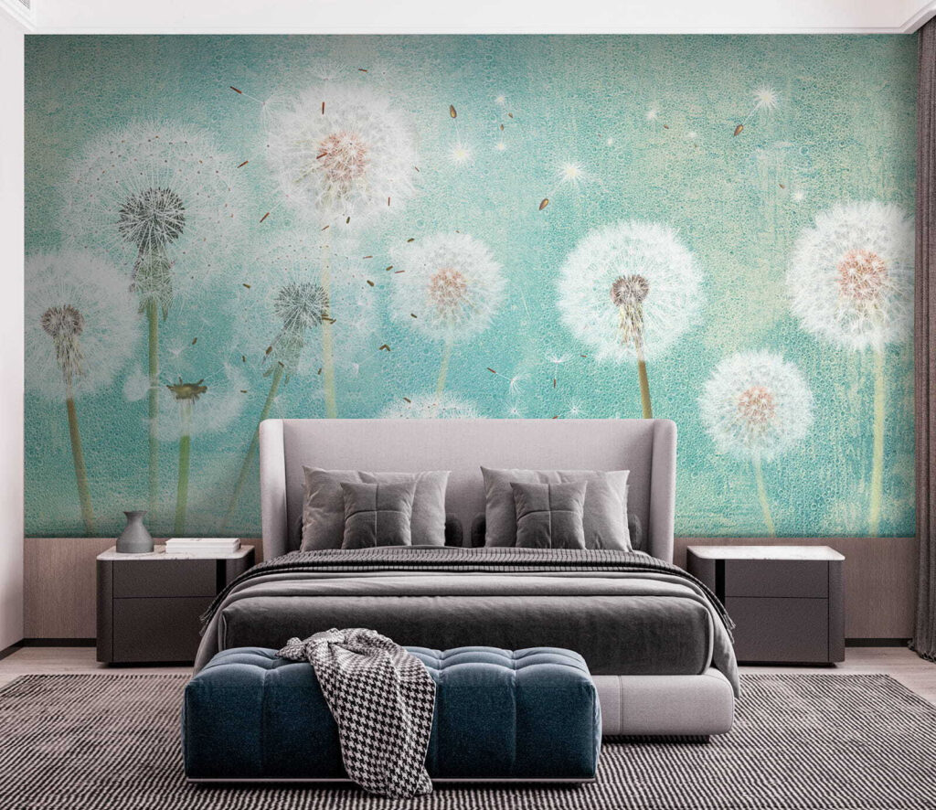 Group of dandelions in the air