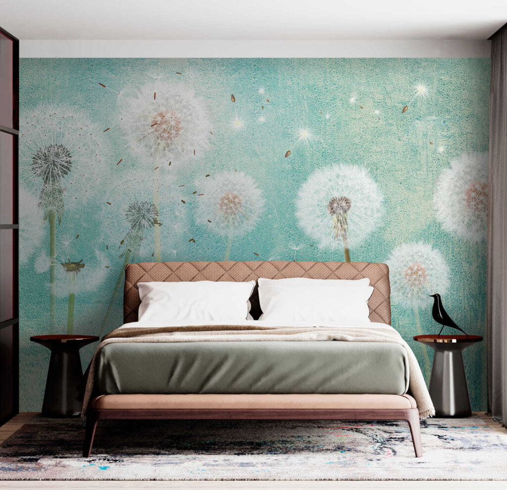 Group of dandelions in the air