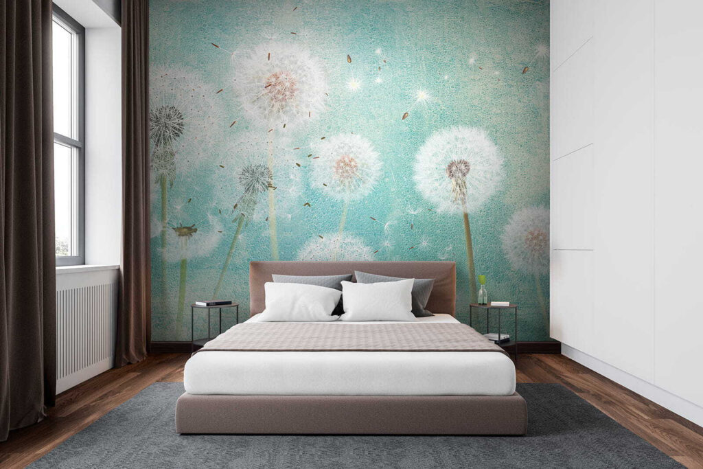 Group of dandelions in the air