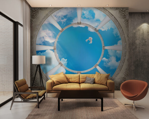 Cirkelvormig plafond met zuilen en een vogel die door de lucht vliegt u44916pig28 600x480 - Cirkelvormig plafond met zuilen en een vogel die door de lucht vliegt - tegory