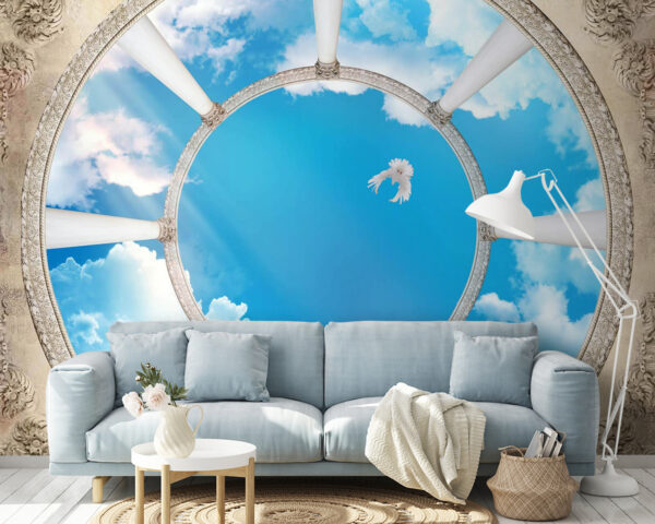 Cirkelvormig plafond met zuilen en een vogel die door de lucht vliegt u44916pig14m 600x480 - Cirkelvormig plafond met zuilen en een vogel die door de lucht vliegt - tegory