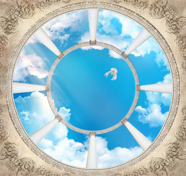 Cirkelvormig plafond met zuilen en een vogel die door de lucht vliegt u44916p 600x570 - Cirkelvormig plafond met zuilen en een vogel die door de lucht vliegt - tegory