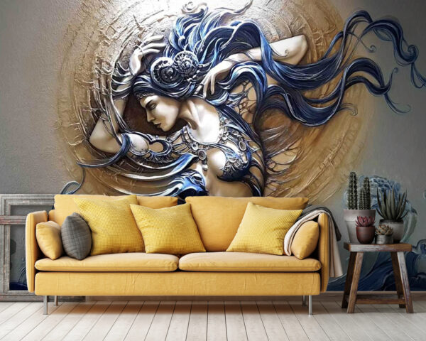 Schilderij van een vrouw met lang haar Schilderij van een vrouw met lang haar