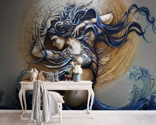 Schilderij van een vrouw met lang haar Schilderij van een vrouw met lang haar