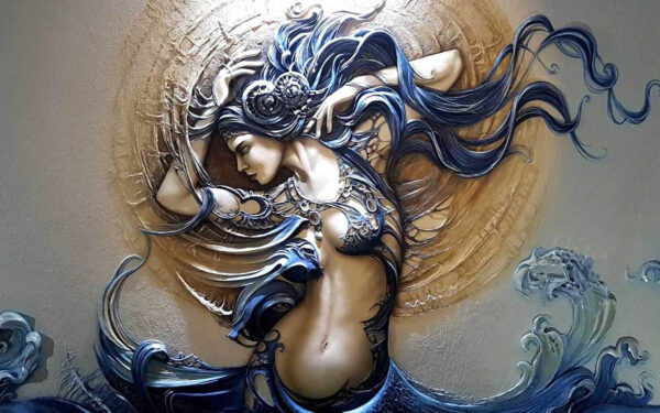 Schilderij van een vrouw met lang haar Schilderij van een vrouw met lang haar