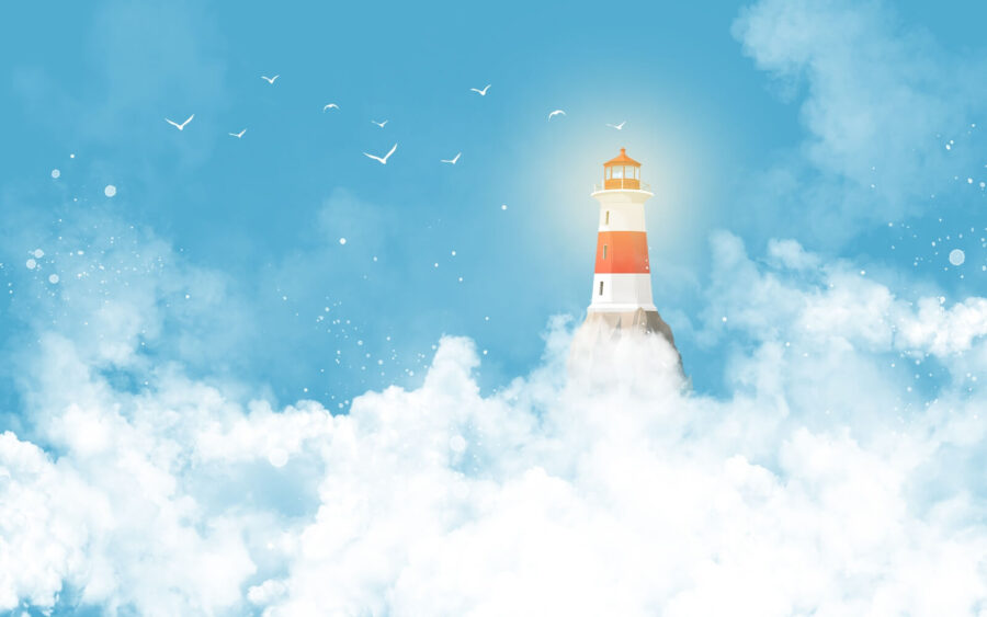 Vuurtoren in de wolken