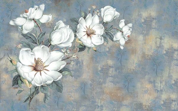 White flowers on a blue background