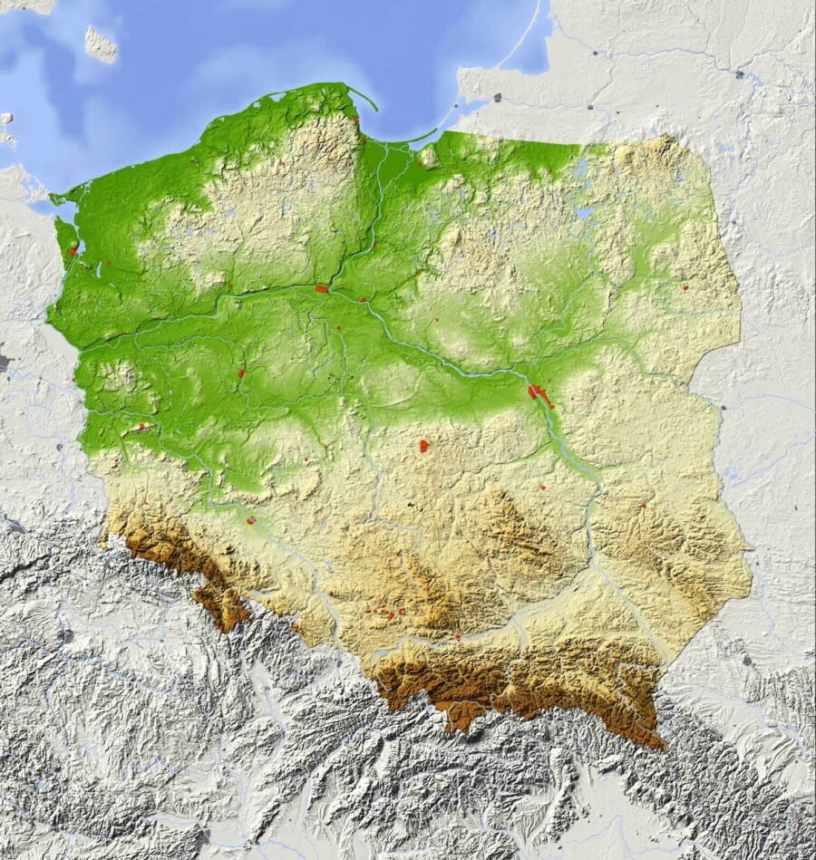 Kaart van polen met land en water