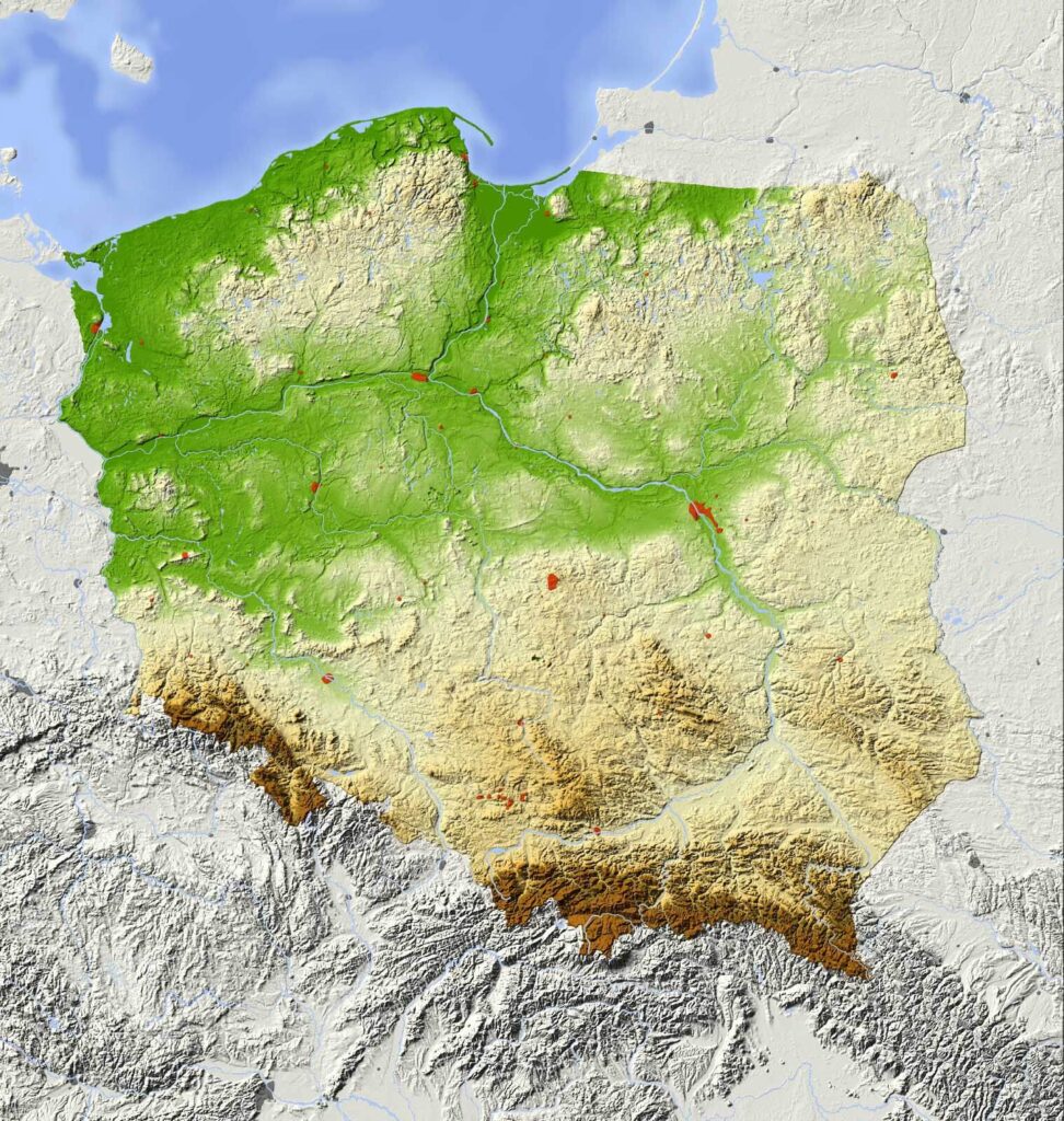 Kaart van polen met land en water Kaart van polen met land en water