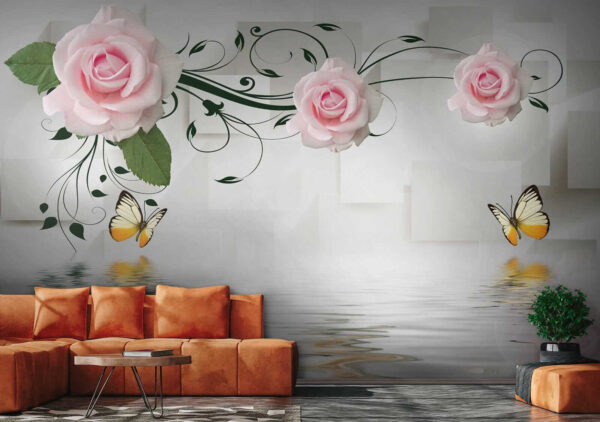 Vlinder en rozen boven water Vlinder en rozen boven water