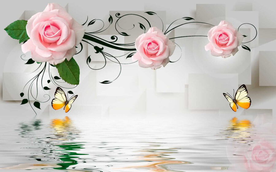Vlinder en rozen boven water