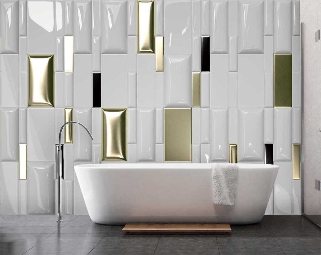 Shimmering tiles in a geometric array